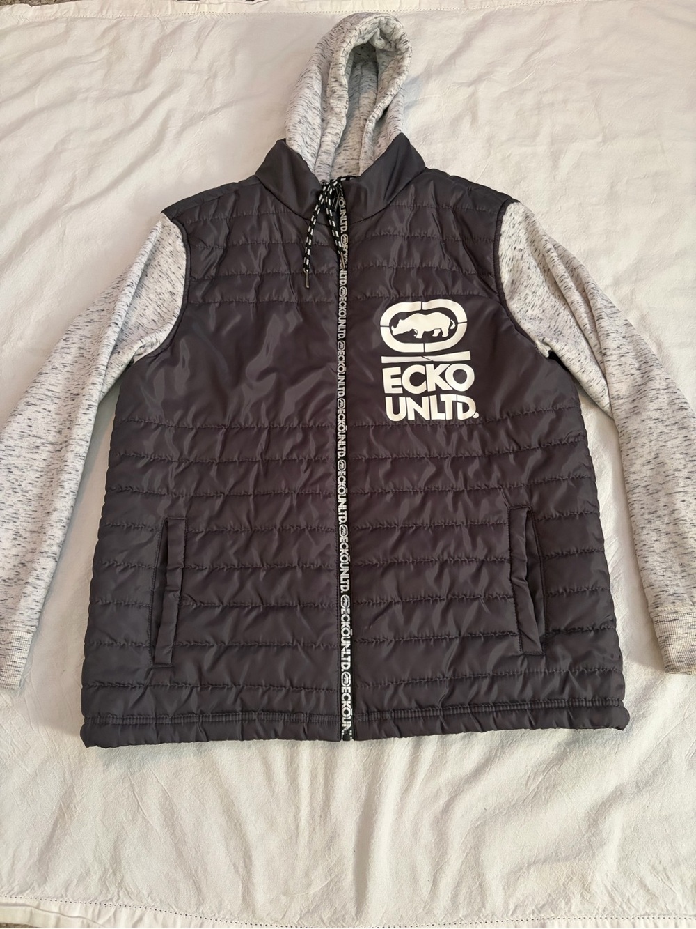 Ecko Unlimited Mens Black Puffer Jacket Hoodie